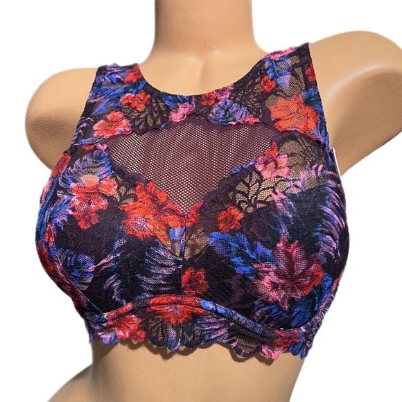 Victorias Secret Pink Push Up Padded High Neck Mesh Lace underwire bralette bra - Picture 9 of 9